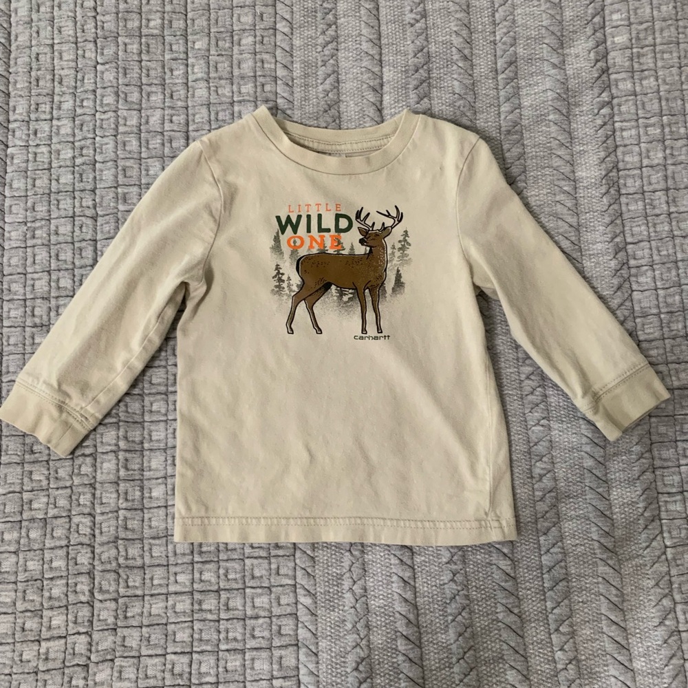 Carhartt Cream Long Sleeve Kids Tee with Deer Graphic